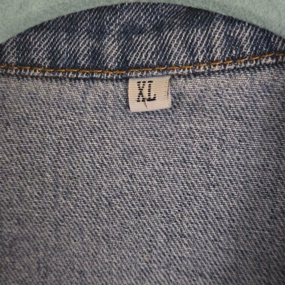 Denim Southwest Western Mixed Media Shacket Flap Pockets Raw Hem Size XL - Picture 10 of 11